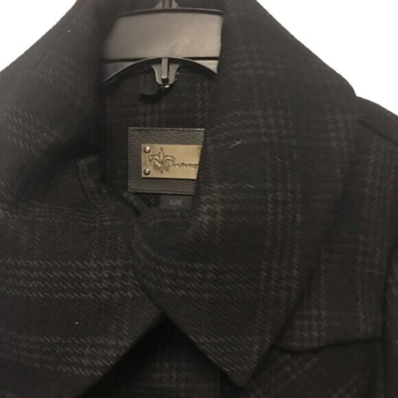 MACKAGE Plaid Check Bell Sleeves Wool Coat Jacket Leather Pockets Lined Collar L - Picture 6 of 13